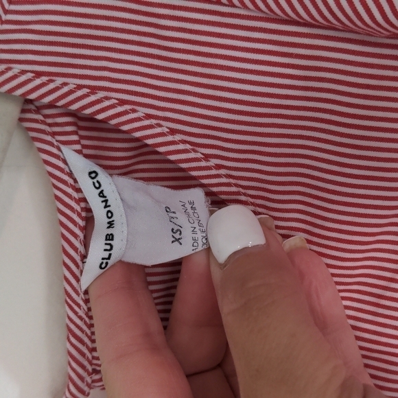 𝅺CLUB Monaco Hamisi Red White Striped Cold-shoulder Ruffle Top xs - Picture 6 of 8